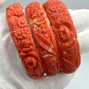Vintage Japan‎ 1920's Celluloid Faux Coral Bangles 3 pieces #215